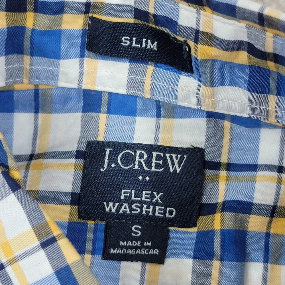 J.Crew Flex Washed Slim Fit Plaid Button Down Shirt Mens Small Blue Yellow White